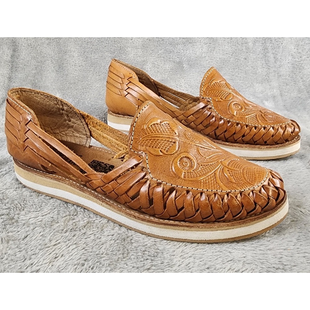 Women's Tan Leather Woven Huarache Sandals